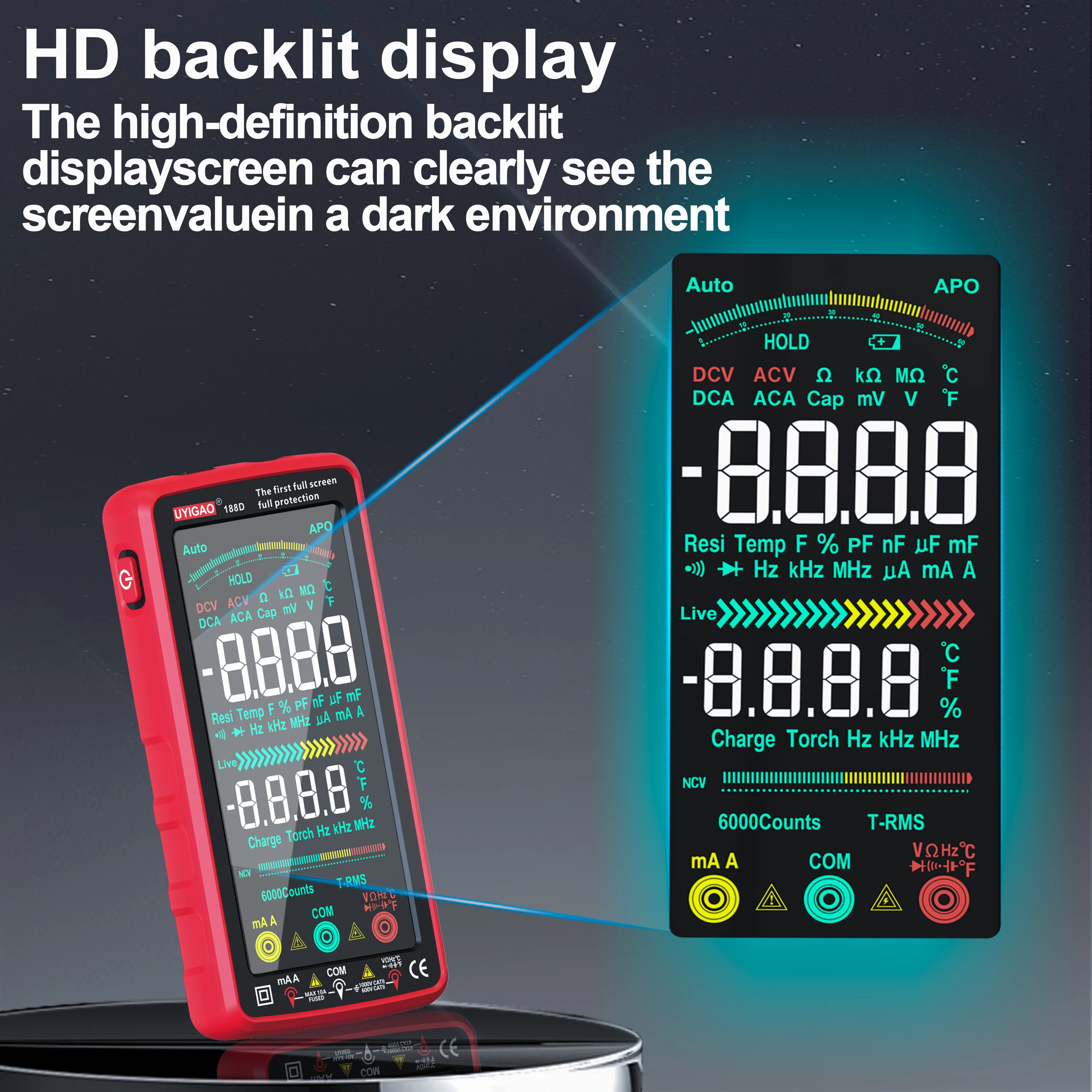 USB Rechargeable Smart Multimeter 6000 Counts TRMS Touch Screen Voltage Current Resistance NCV Measurement Electrical Instrument