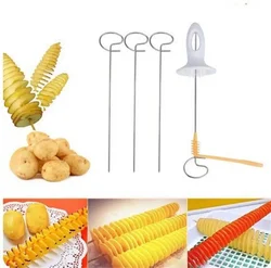 1 Set Tools Stainless Steel Vegetable Slicer Plastic to Rotate Potato Spiral Slicer Kitchen Gadgets Dining Bar Home Garden