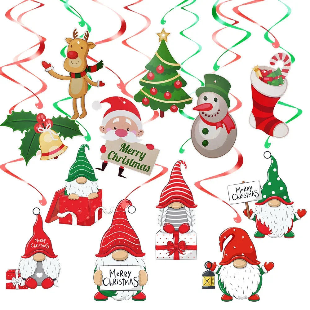 6Pcs/Set Cartoon Santa Claus Gingerbread Snowman Paper Spiral Hanging Garlands Ornaments for Christmas X-mas Party Decorations