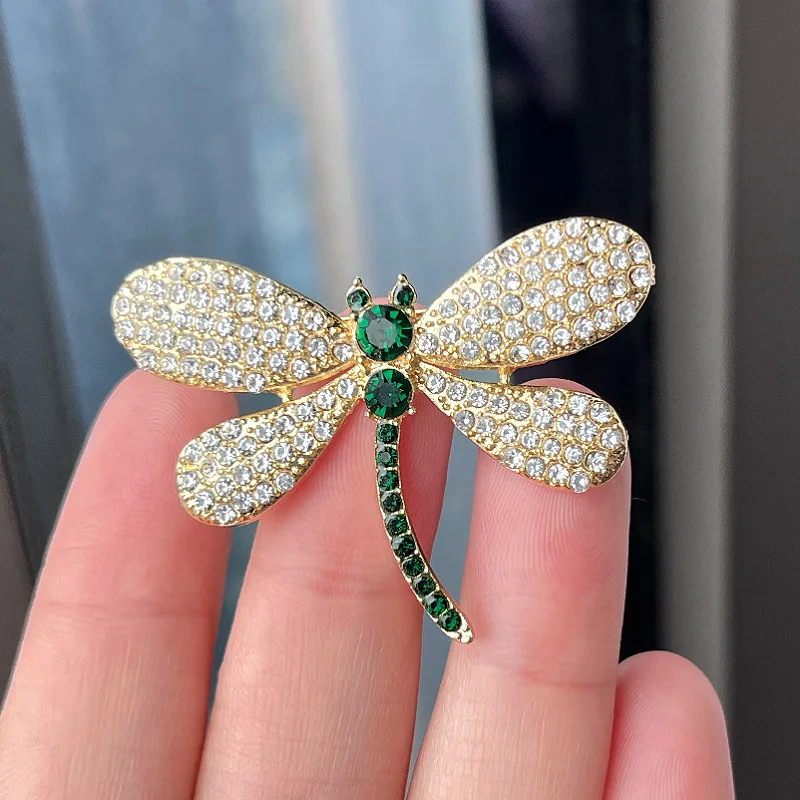 Green Zircon Steric Dragonfly Brooch for Women Elegant Crystal Brooch Pin Ladies Gifts Party Dress Accessories Fashion Jewelry