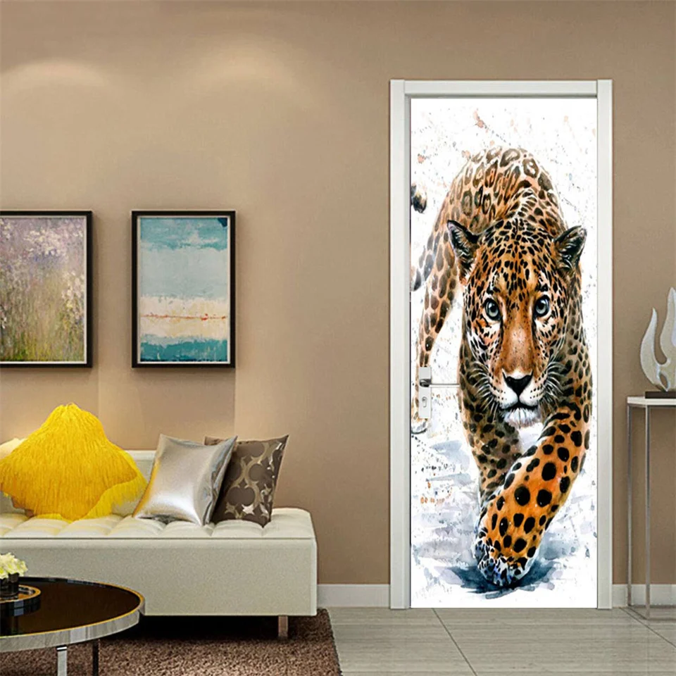 Compra online de Adesivo de porta 3D Pintura de tigre animal para porta  interna Murais removíveis Papel de parede para quarto sala de estar PVC  decalque à prova d'água porta decoração de