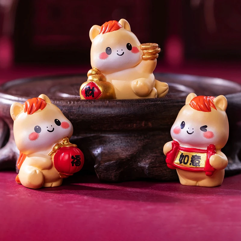 2026 New Year Figurines Miniatures Cartoon Lucky Horse Micro Landscape Ornaments Home Desk Decorations Room Decor Gift