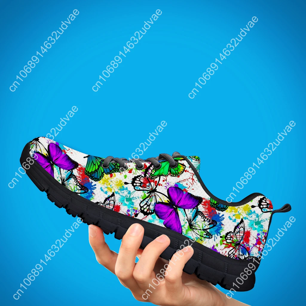 2022 New Fashion Girls Casual Sneakers Pretty Butterflies Gradient Tie Dye 3D Print Women Flat Shoes Lace up Zapatos