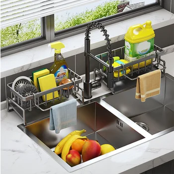 Kitchen Sink Drain Rack Organizer Plastic Self-draining Sink Shelf Soap Sponge Holder Dishcloth Towel Rack filter basket