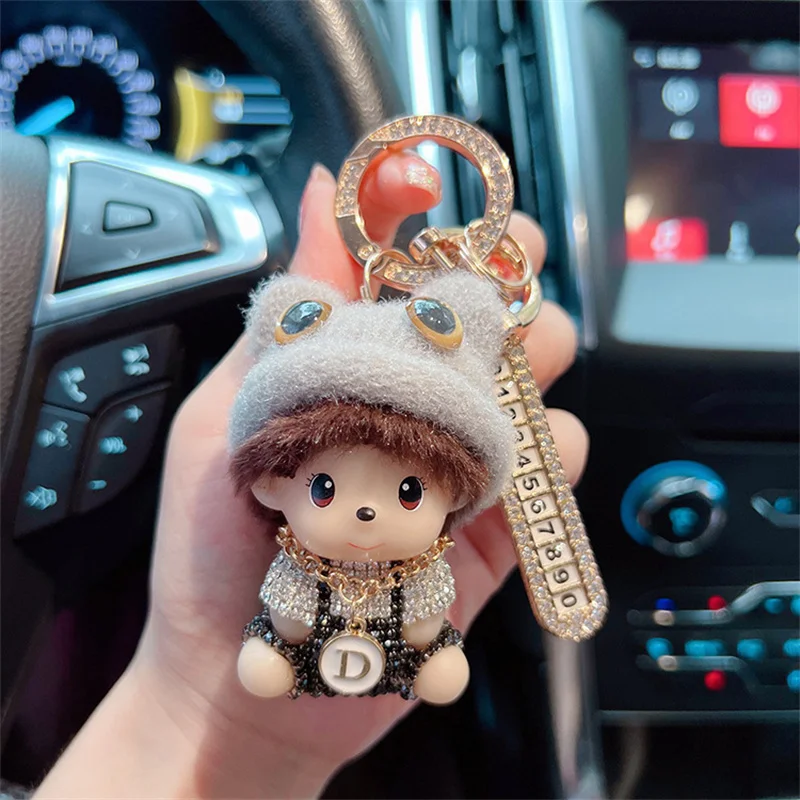 Creative Diamond Knitted Hat, Qiqi Keychain, Anti Loss Mobile Phone Number Plate, Car Keychain, Fashion Girl 2