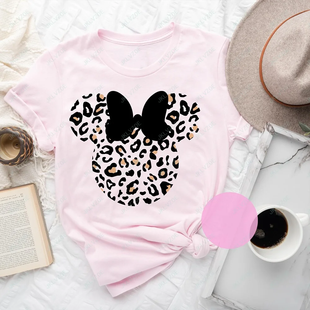Leopard print Minnie and Mickey T- shirt  Animal Kingdom Women's Disney Tees Minnie Print T-shirts Girls and Friends Cute Tops 3