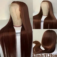 34 pouces # 4 perruques brunes chocolatées lisses avec dentelle frontale 13x6 HD, perruques frontales 13x4 pré-épilées en cheveux humains brésiliens Remy 4