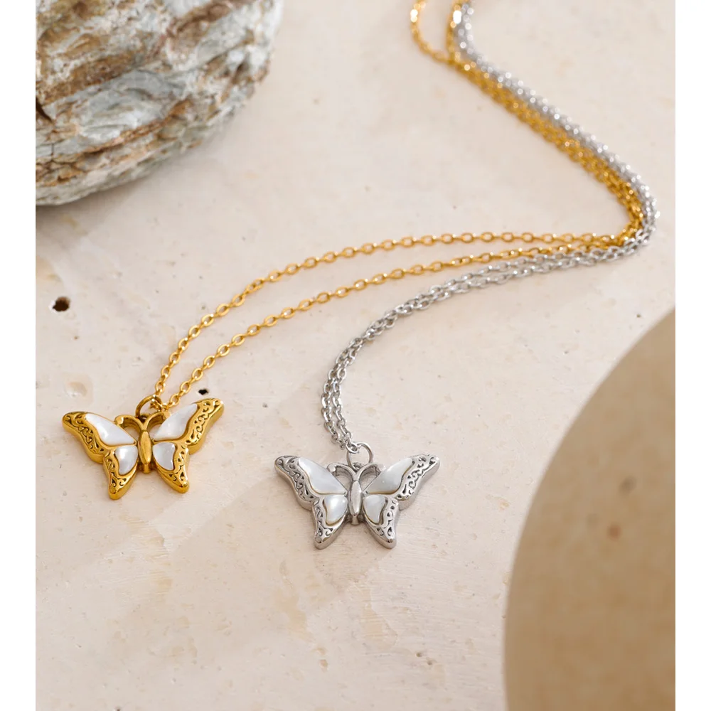 Yhpup 2025 Shell Butterfly Pendant Necklace for Women