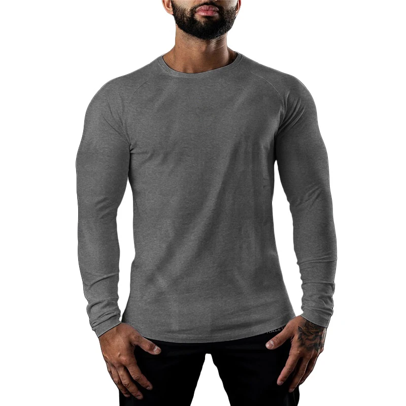 Mens T Shirts Casual Round Neck Long Sleeve Cotton Moisture Wicking Tees Tanks White Black Undershirts Loose Fit Tshirts for Men - 4