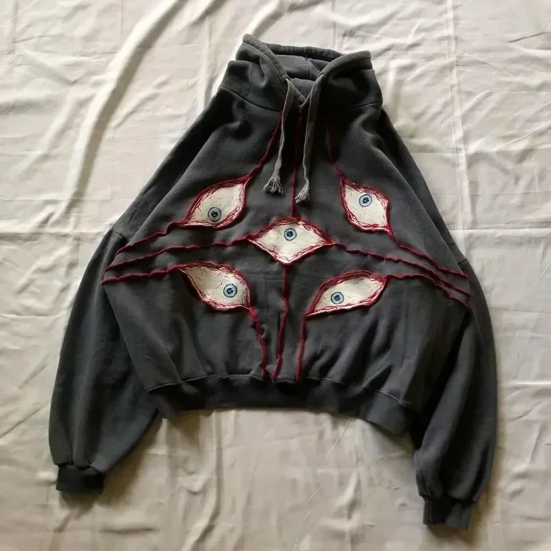 thumbnail image 1 of Sudadera con capucha de estilo Harajuku para mujer, con bordado geométrico, empalme gótico, Y2k, sencilla, para uso diario, con patrón suelto, informal, para hombre, 1 of 5