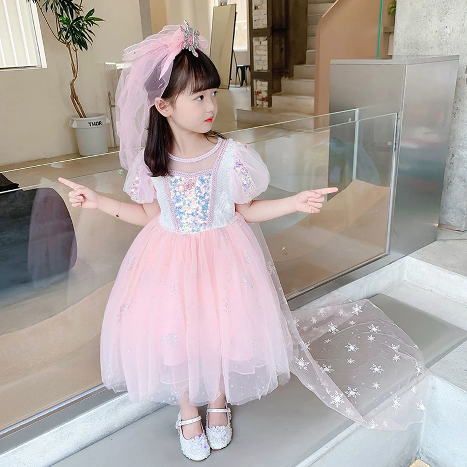 Robe de princesse Elsa pour filles, robe de cosplay de Noël pour Halloween, costume de fête de carnaval, robe de fille éducative, robe de reine des neiges d'été