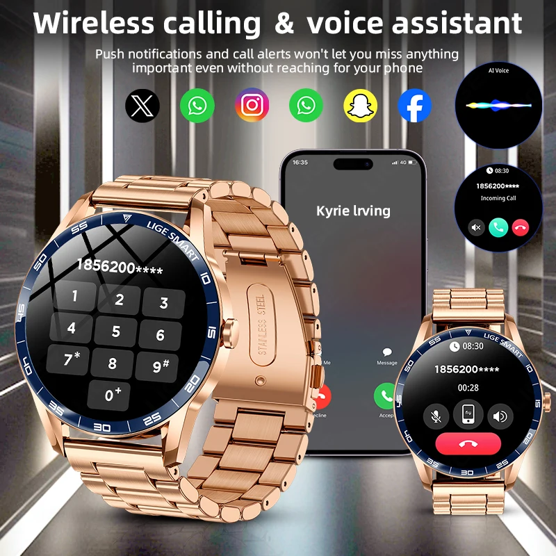 LIGE Smart Watch Full Touch Screen Man Women IP68 Waterproof Bluetooth Call Watches Sports Fitness Health Monitor Men Smartwatch