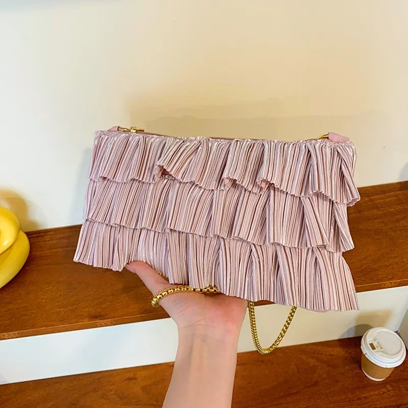 

Женская плиссированная сумка на одно плечо, вечерняя сумочка в стиле знаменитостей, сумки через плечо с цепочкой, Ins стиль