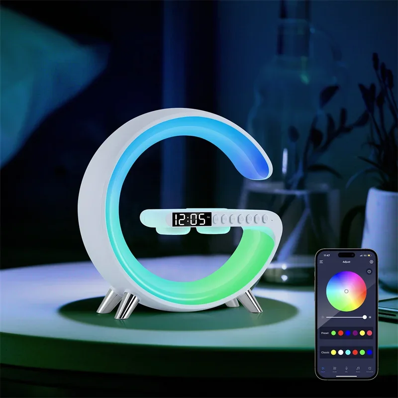 Description Picture 6 of itemShaped LED Lamp New Intelligent App Control Alarm Clock Bluetooth Speake Wireless Charger Atmosphere Lamp For Bedroom Decor