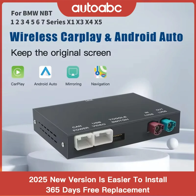CarPlay sans fil Android pour système BMW NBT CIC 1 2 3 4 5 Série X1 X3 X4 X5 MINI F20 F21 F30 F31 F34 F10 F48 F25 F26 F15 F60 F10 E84 Prend en charge les caméras OEM et de rechange, Airplay et la mise en miroir
