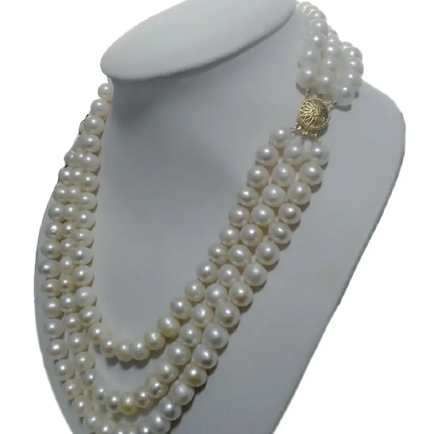 

triple strands 8-9mm tahitian south sea white pearl necklace 18"19"20"