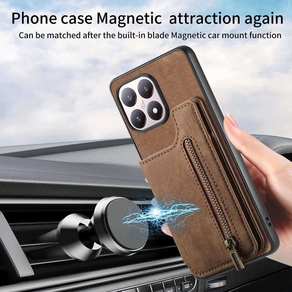 Luxurious Leather Zip Wallet Phone Case with Magnetic Back Cover