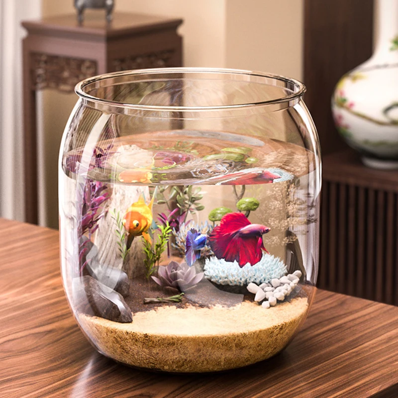 NEW Plastic Clear Round Fish Bowl Aquarium Keeper Tank Vase Pot Biotope Aquariums Tabletop Ecological Fish Tank Fall-resistant