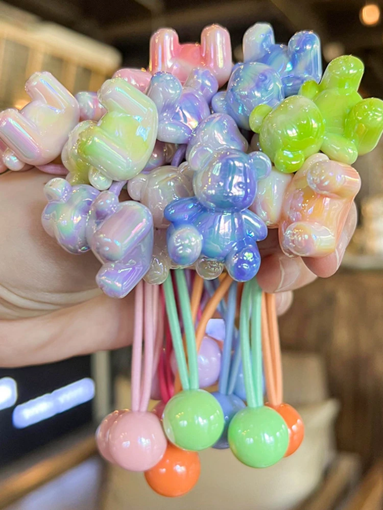 2 Stück Farbverlauf sitzen Bär Mädchen elastische Haar bänder schöne Prinzessin Haarschmuck Kinder Haar gummis Baby Kopf bedeckung – Detail 7