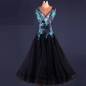 dance leotard dress sequin kids competition standard ballroom waltz for women girls blue black 2017 women