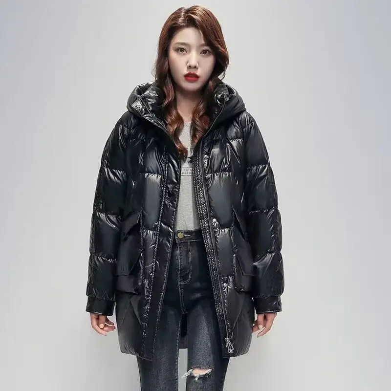 

2023 New Women Down Cotton Coat Winter Jacket Mid Length Version Parkas Loose Thick Warm Outwear Hooded Leisure Time Overcoat