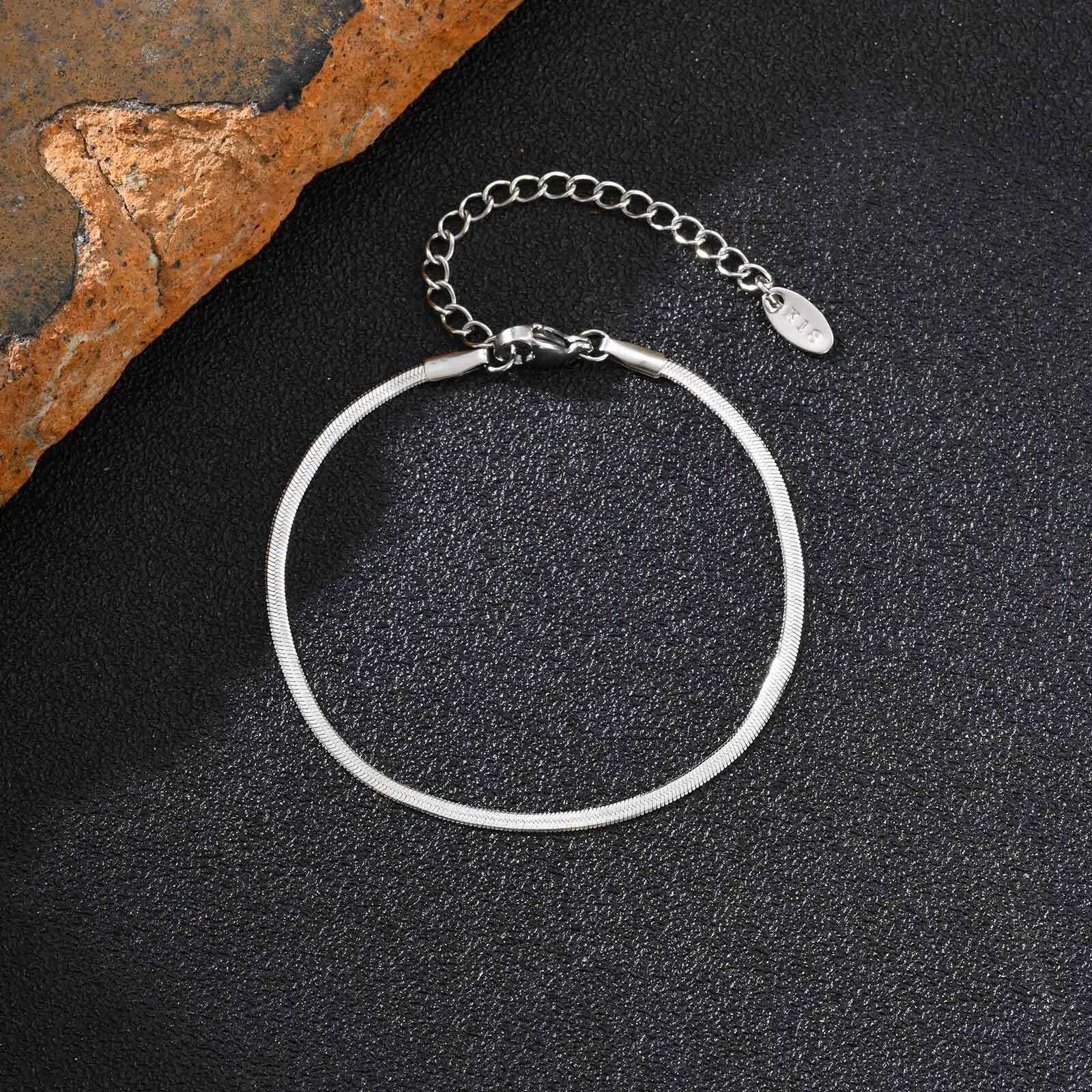 Edelstahl-Klingenkettenarmband für Herren, hochglanzpoliertes, flaches Schlangenketten-Armband, klassisches Schmuckgeschenk – Detail 5