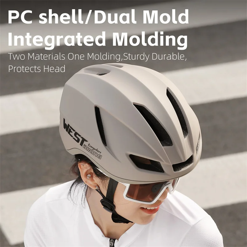 WEST BIKING Ultralight Bike Helmet Integrally-molded Outdoor Sport Cycling Helmet Men Women Adjustable Safety Cap With Taillight