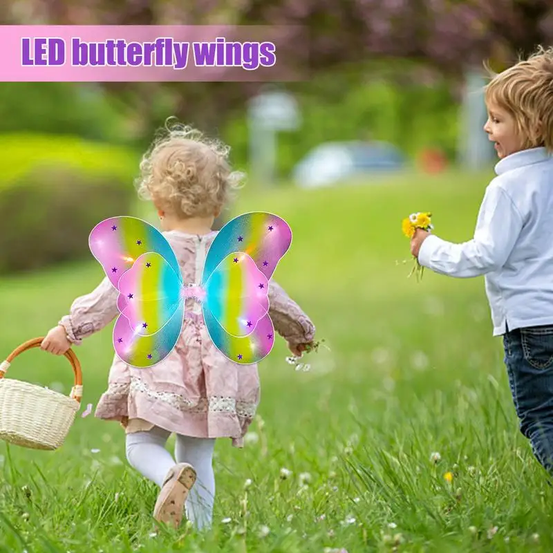Fairy Outfits For Girls Butterfly Wand Cosplay Accessories With Lights 4 Pcs Children's Fairy CostumesDress Up Wings