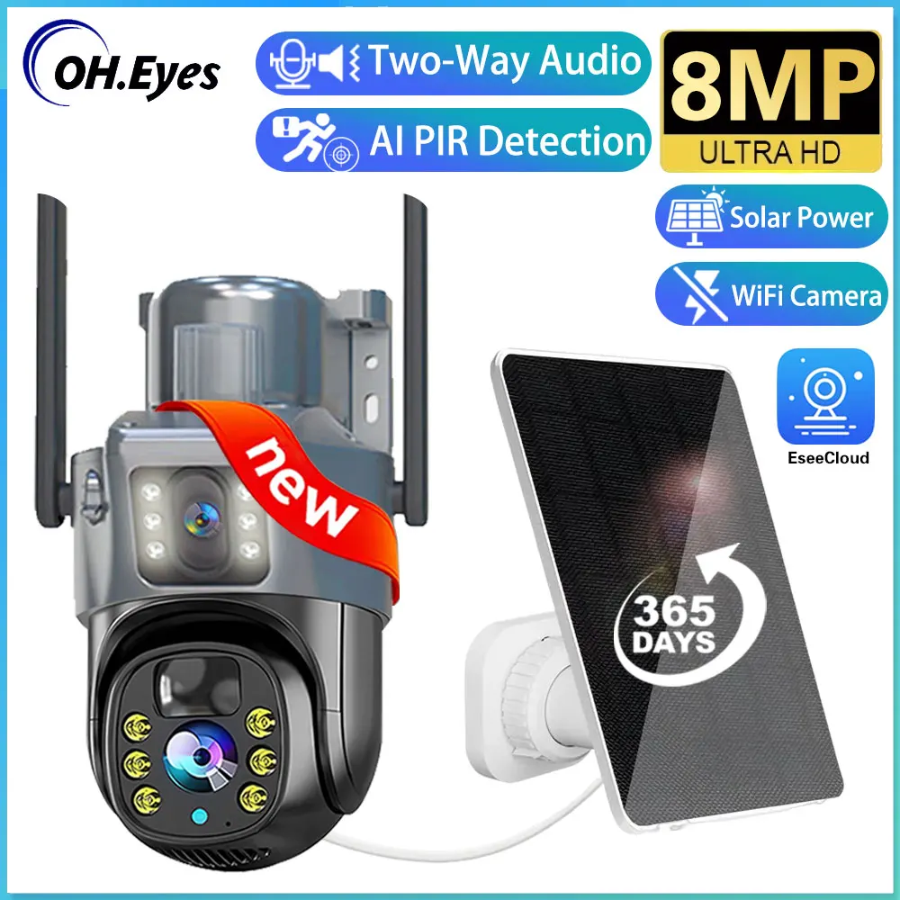 

8MP 4K WIFI Solar Camera Built-in Battery Wireless IP Camera Outdoor PIR Detection Security PTZ CamAuto Tracking Surveillance
