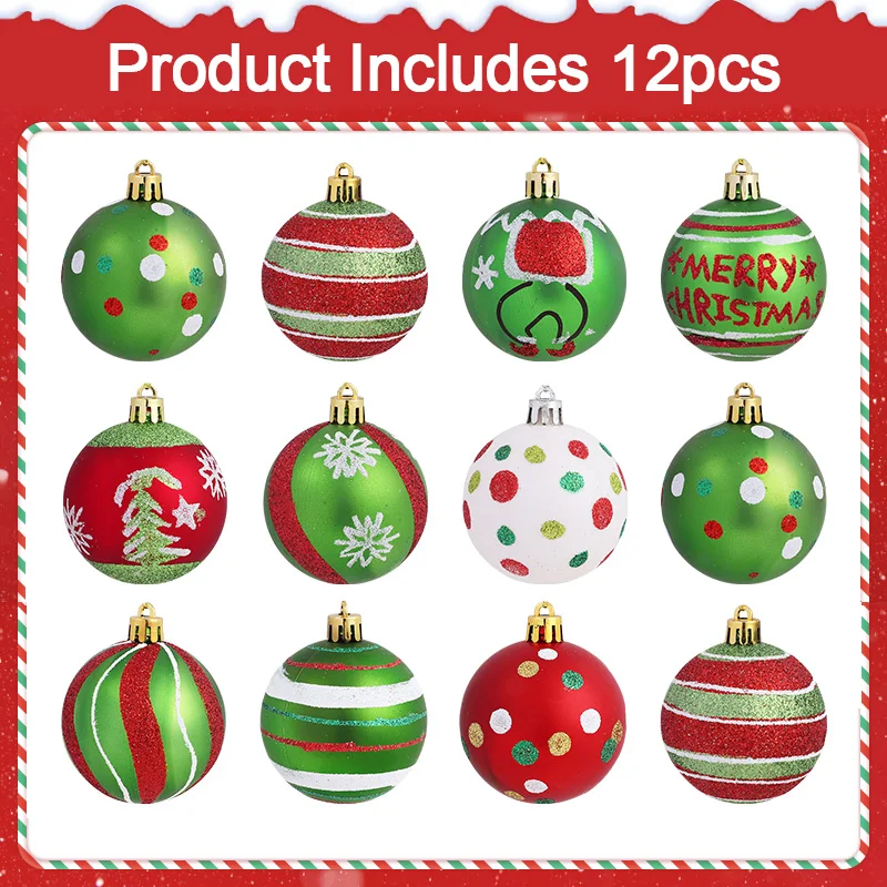 12PCS Christmas Ball Ornaments 6cm Round Plastic Hanging Glitter Elf Balls for Christmas Tree Home Decoration 2026 New Year Gift