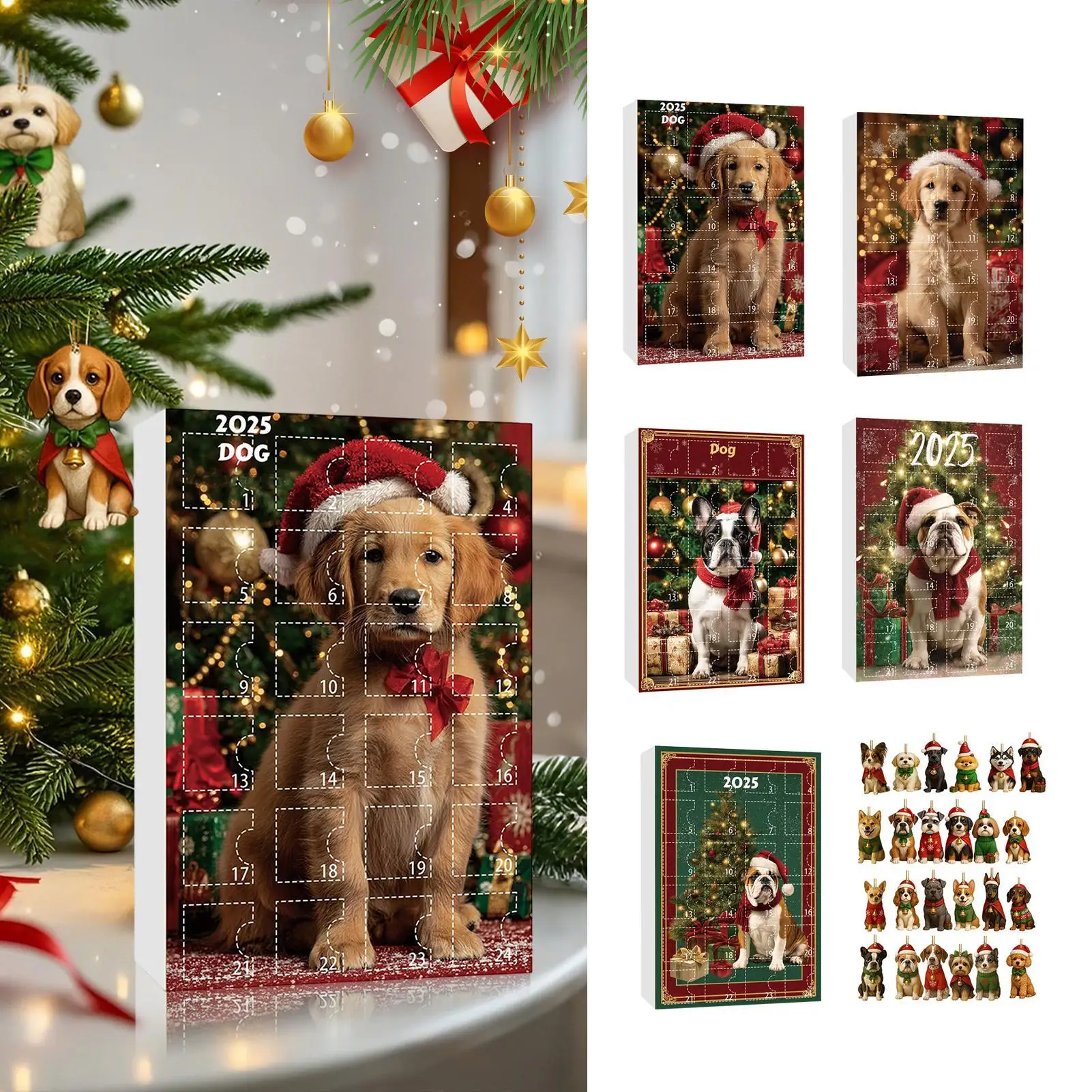 Calendrier De L'Avent Chien 2025 - 24 Jours En Acrylique 2D - Déco Noël Pour Porte, Fenêtre Ou Arbre