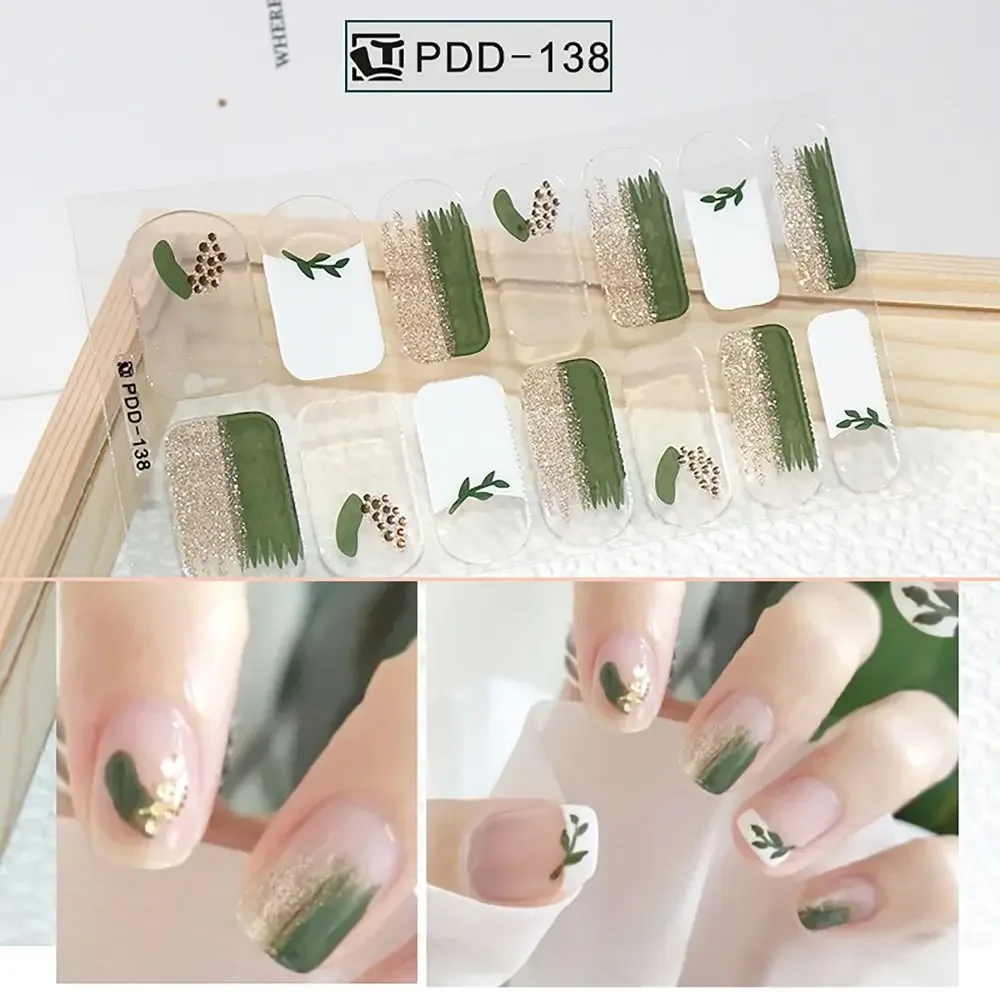 INS Trendy 14Strips Gel Nail Stickers Floristic Full Cover Nail Patch Semi Cured Nail Art Stickers DIY Nail Art Making
