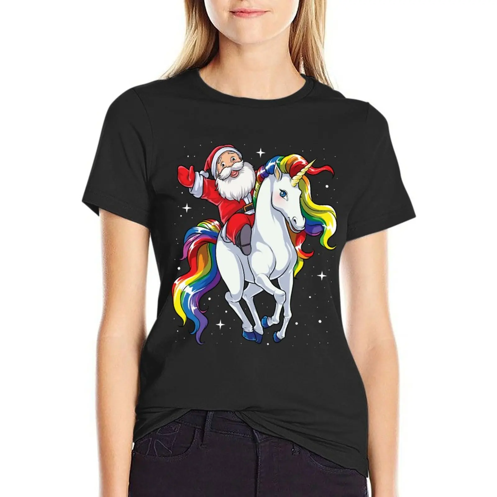 

Santa Riding Unicorn T Shirt Christmas Gifts Rainbow Space Xmas T-shirt Gifts Ideas T-Shirt new edition t shirts for Women