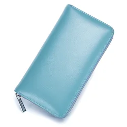 RFID Blocking Genuine Leather Credit Card Wallet with Large Capacity and ID Protection (Sky blue)