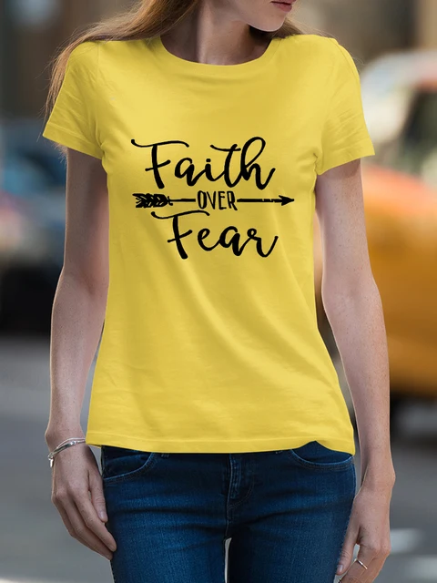 Yeskuni Faith Over Fear Summer T Shirt Women 2022 New Arrivals Fashion European Short Sleeve Vintage Harajuku Ropa Tumblr Mujer 1