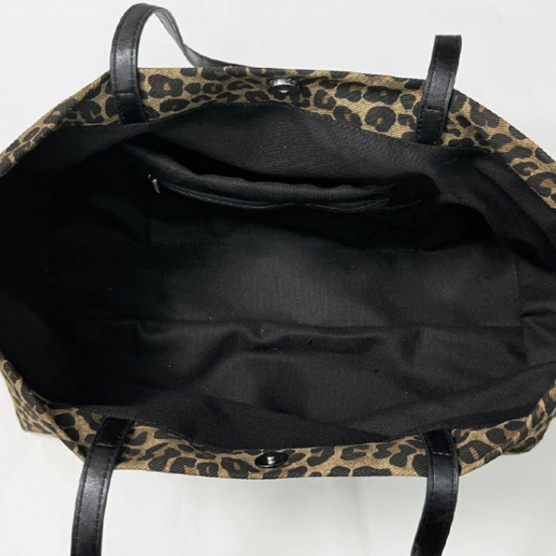 Borsa a Tracolla con Stampa Leopardata per Donne, Borsa Vintage di Grande Capacità, Borsa Casual per Shopping e Pendolarismo, Borsa a Tracolla Quotidiana in Tela - immagine 6