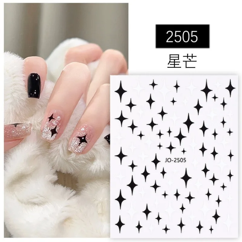 3D Nail Stickers Black and white five-pointed star love bow Decals  Back Glue  Nail Decal Stickers For Nail Tips Beauty