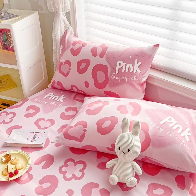 Pink Leopard Print Fitted Sheet Cheetah Bedding 3pcs for Kids Teens Girls Adults Room Decor,Wild Animal Skin Texture Bed Cover 3