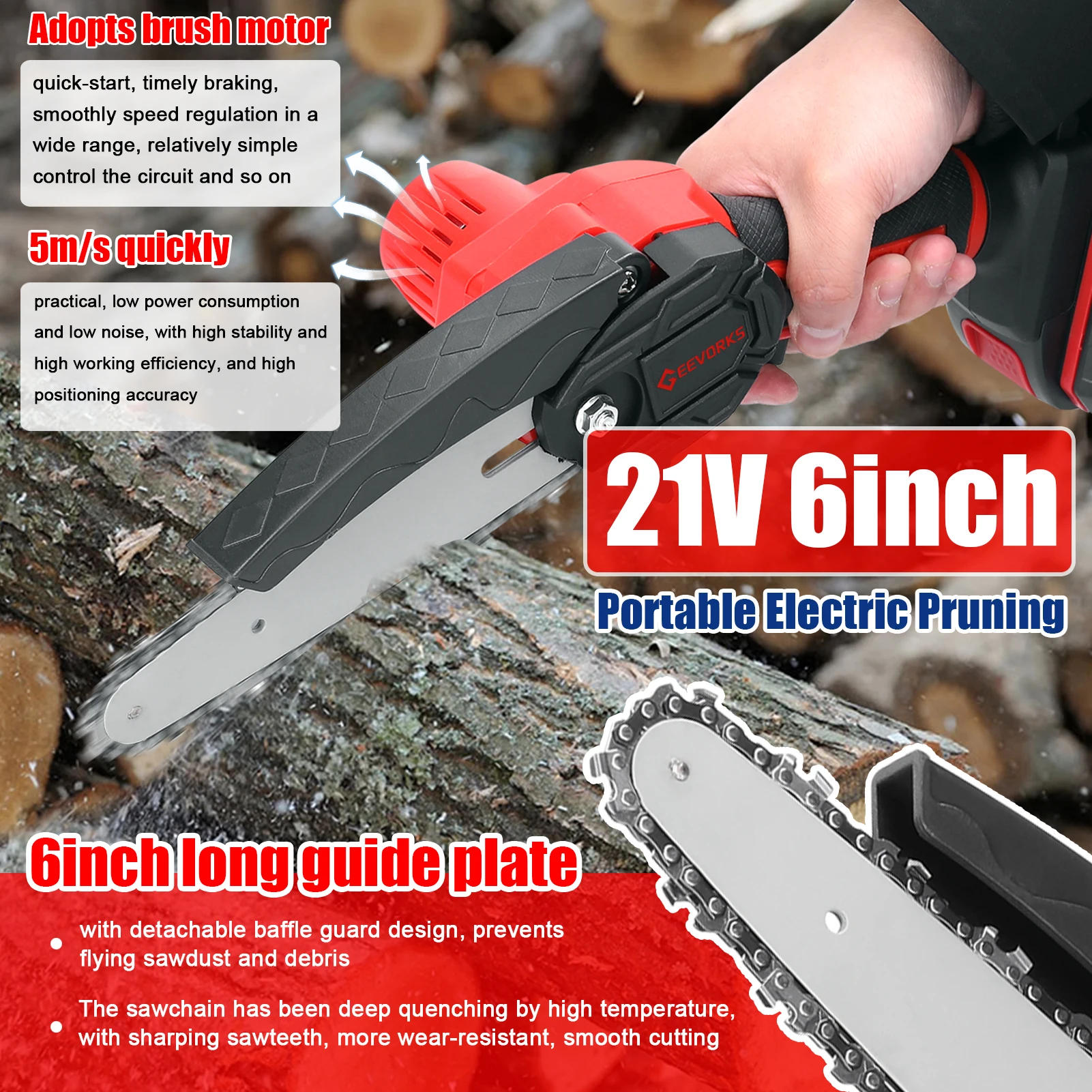 Mini Electric Chainsaw 21V 6inch Portable Electric Pruning Mini Electric Chainsaw Wood Splitting Tools One-handed Woodworking Tool for Garden Orchard,mini chainsaw,electric chainsaw,electric saw,mini electric saw