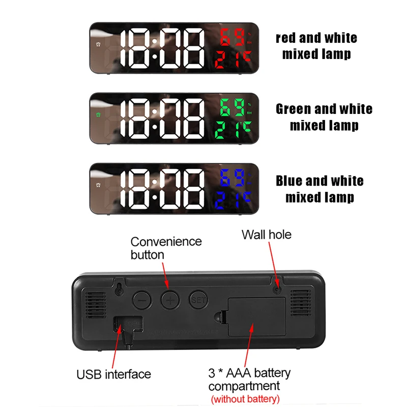 Reloj de pared Digital grande, pantalla de humedad y temperatura