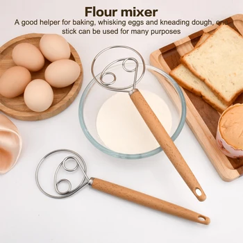 10 Inch Creative Hand Blender DIY Danish Bread Stainless Steel Bakeware Dough Whisk Egg Beater Mixer Tool Wood Handle 1