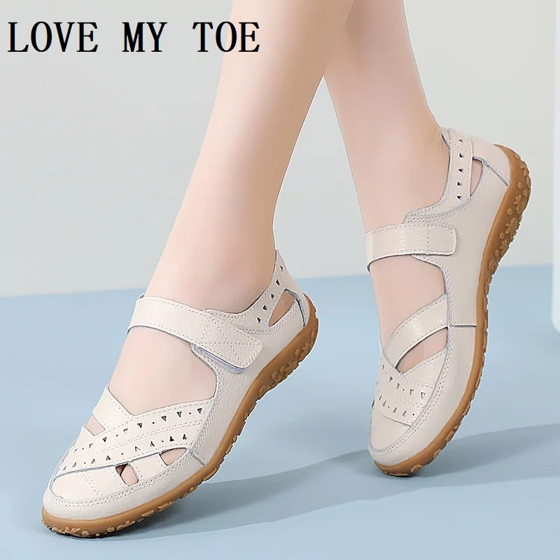 2024 Summer Big Sizes Casual Hollow antiskid Breathable Genuine Leather Sandals Shoes For Women Chaussure Femme Zapatos Mujer