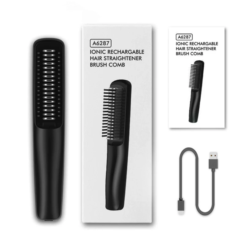 Hair Straightener Brush Portable Electric Ionic Hair Straightener Brush Negative Ions Hairbrush Combs