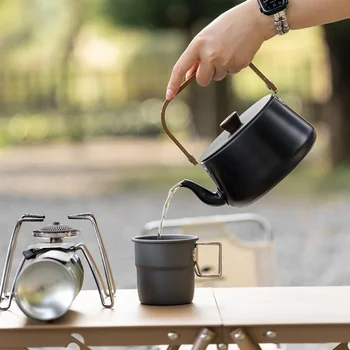 Camping Kettle 1.1L Teapot Coffee Pot Picnic Teapot Portable Tea Brewing Camping Tea Stove Camping Outdoor Cookware