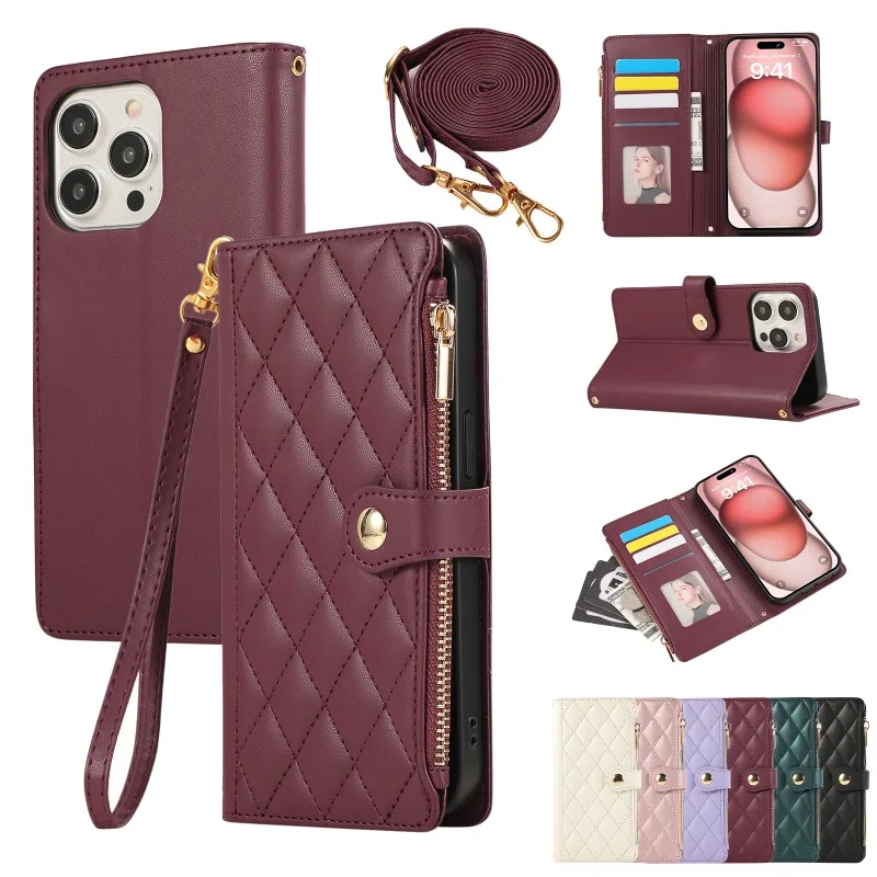 Luxury Leather Crossbody Wristlet Phone Case with Card Holder Wallet