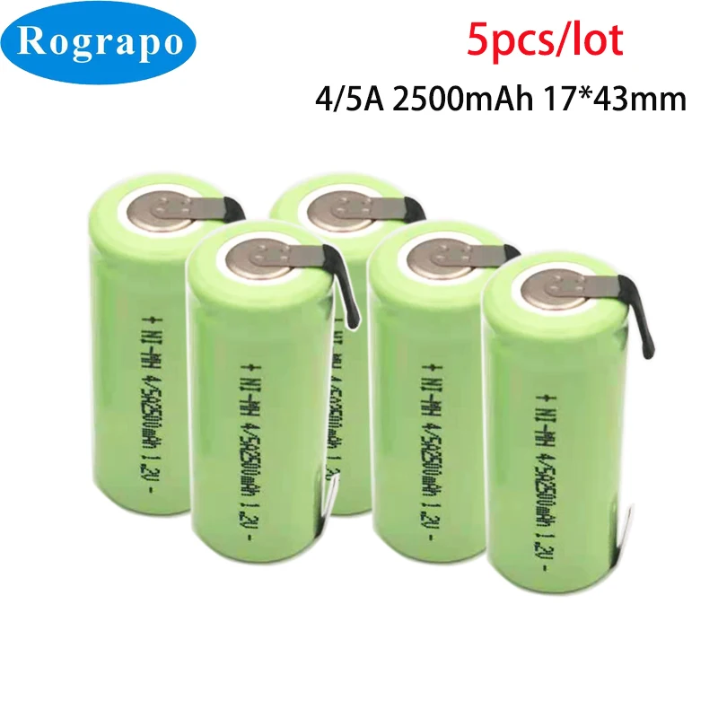 5pcs 1.2V 2500mAh Rechargeable 4/5A NI-MH battery 17430 4/5 A With Welding Tabs For Braun Oral-B Electric Toothbrush 17*43mm