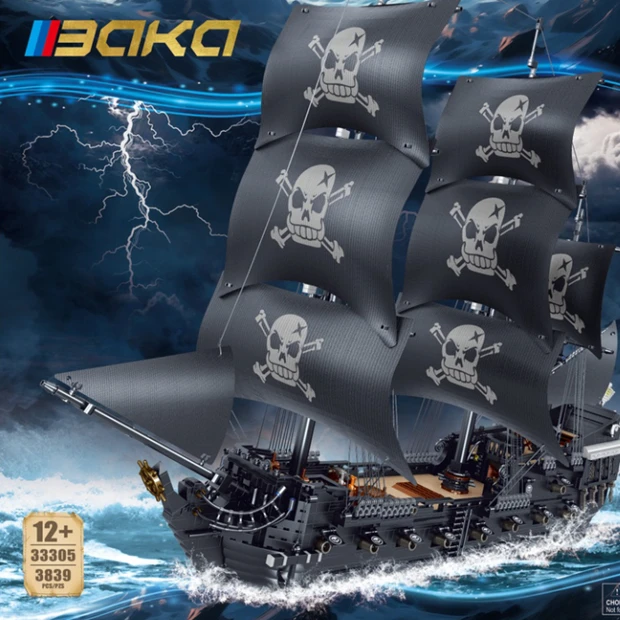 2024 New Black Pearl Pirate Ship Model Building Blocks Moc Revenge Movie Trasporto Militare High Tech Bricks Toy Gift Kids Boy