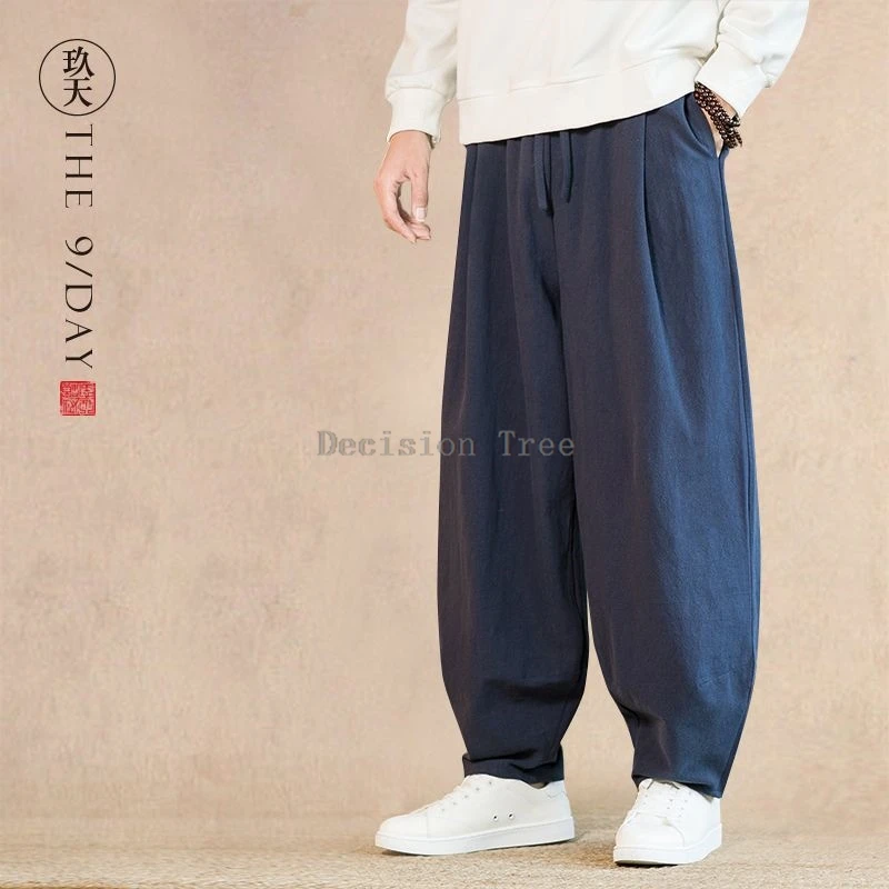 spring linen casual martial arts wushu pants wide leg pants chinese style men loose cotton linen tai chi dao long trousers