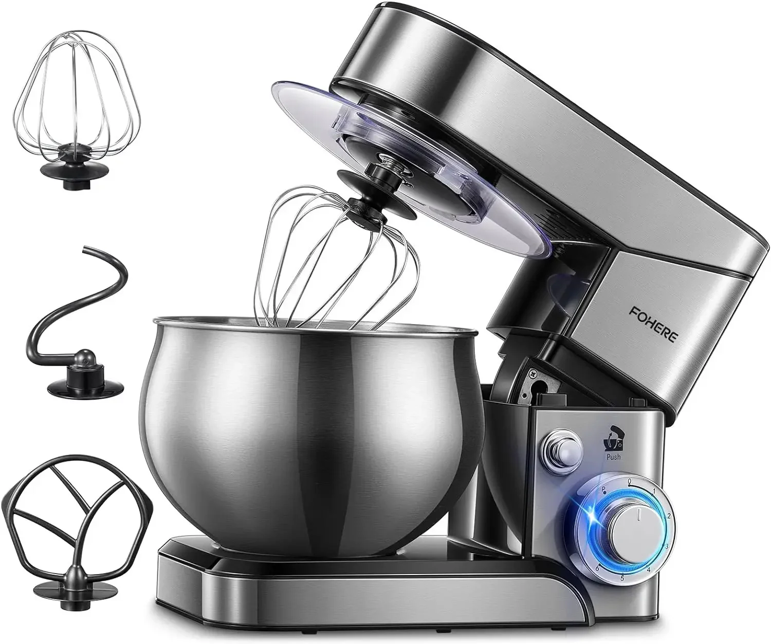 Stand Mixer 5.8 QT Stainless Steel Mixer with Dough Hook Mixing Beater Wire Whip Dishwasher-safe 6+P Speeds Tilt