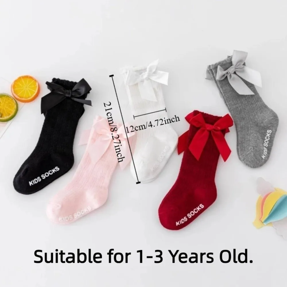 6 Pairs Cute Long Baby Knee Socks Breathable Soft Kids Socks Comfortable Elastic Big Bow Hosiery Baby Clothing